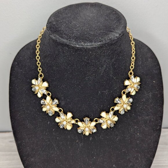 Gold Tone & Clear Rhinestone Floral Styled Necklace with Lobster Claw Clasp - Picture 5 of 11